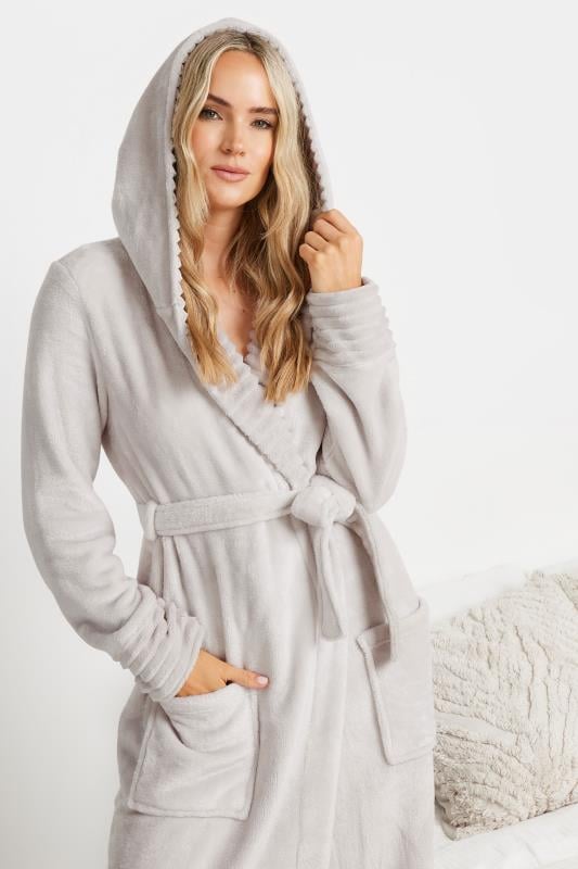 LTS Tall Stone Brown Ribbed Trim Maxi Dressing Gown | Long Tall Sally 1