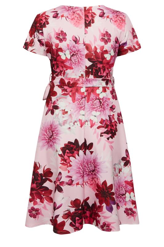 YOURS LONDON Curve Plus Size Pink & Red Floral Skater Wrap Dress | Yours Clothing  7