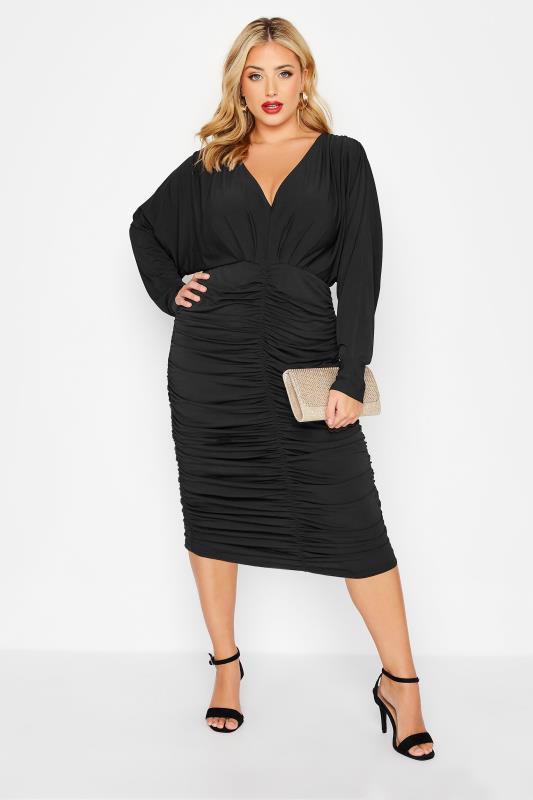 YOURS LONDON Plus Size Black Ruched Bodycon Dress | Yours Clothing 2