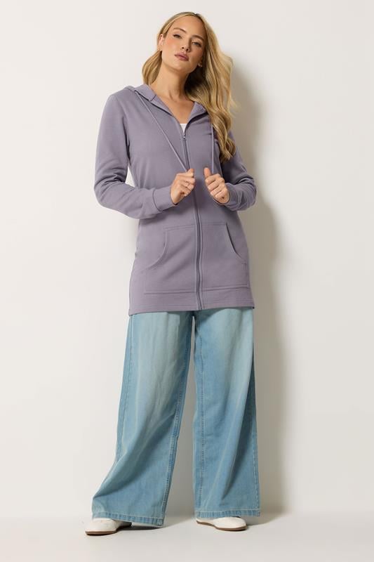 LTS Tall Women's Lilac Purple Cotton Longline Zip Hoodie | Long Tall Sally 1