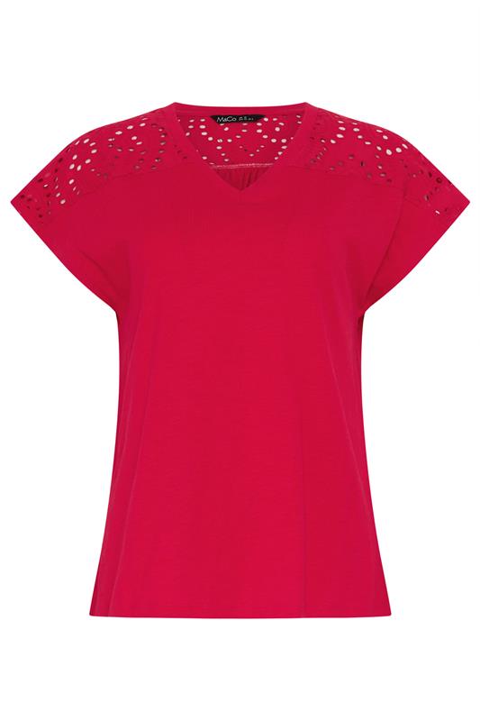 M&Co Red Broderie V-Neck Cotton T-Shirt | M&Co  5