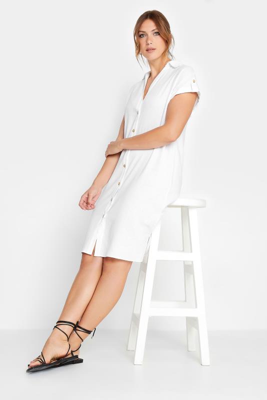  LTS Tall White Linen Look Button Through Shirt Dress