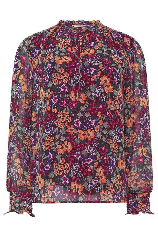 M&Co Berry Red Ditsy Floral Tie Neck Blouse | M&Co 6