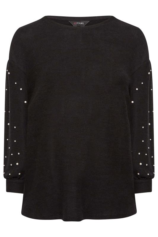 Plus Size Black Pearl & Diamante Embellished Sleeve Jumper | Yours Clothing  6