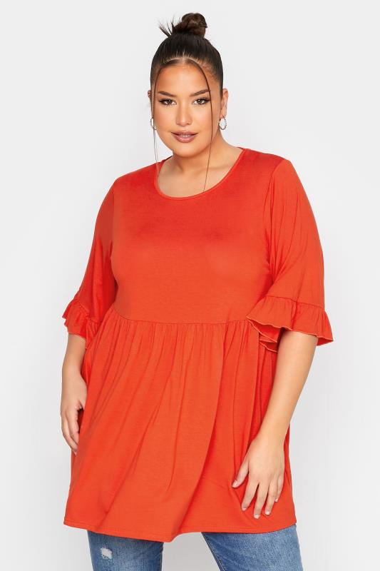 LIMITED COLLECTION Curve Deep Orange Cross Back Frill Top_A.jpg