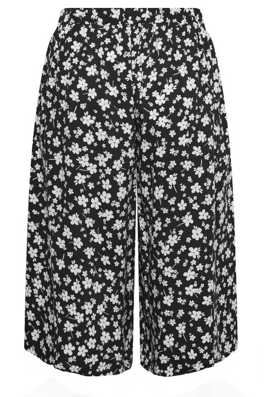 YOURS Curve Black & White Floral Print Culottes | Yours Clothing 5
