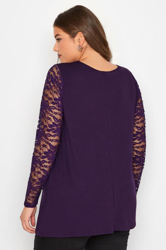 LIMITED COLLECTION Plus Size Purple Lace Sleeve Top | Yours Clothing 3