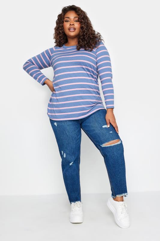 YOURS Curve Blue Stripe Long Sleeve Top | Yours Clothing
