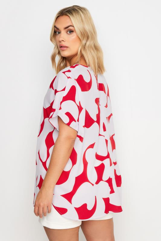 YOURS Plus Size Red Abstract Print Notch Neck Blouse | Yours Clothing 3
