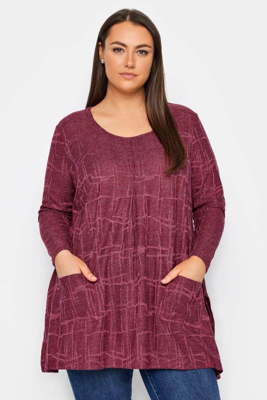 Plus Size  Evans Burgundy Red Textured Tunic Top