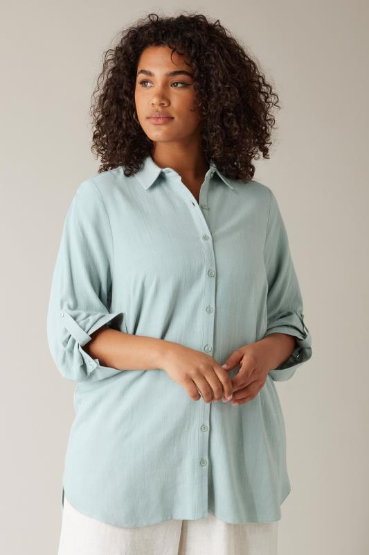 EVANS Plus Size Light Blue Tab Sleeve Shirt | Evans  1