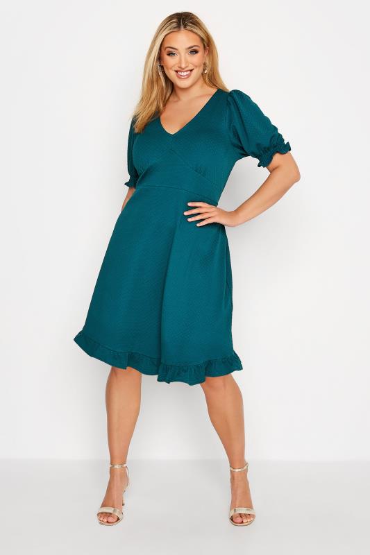 Curve Plus Size Teal Blue Ruffle Hem Mini Dress | Yours Clothing 1