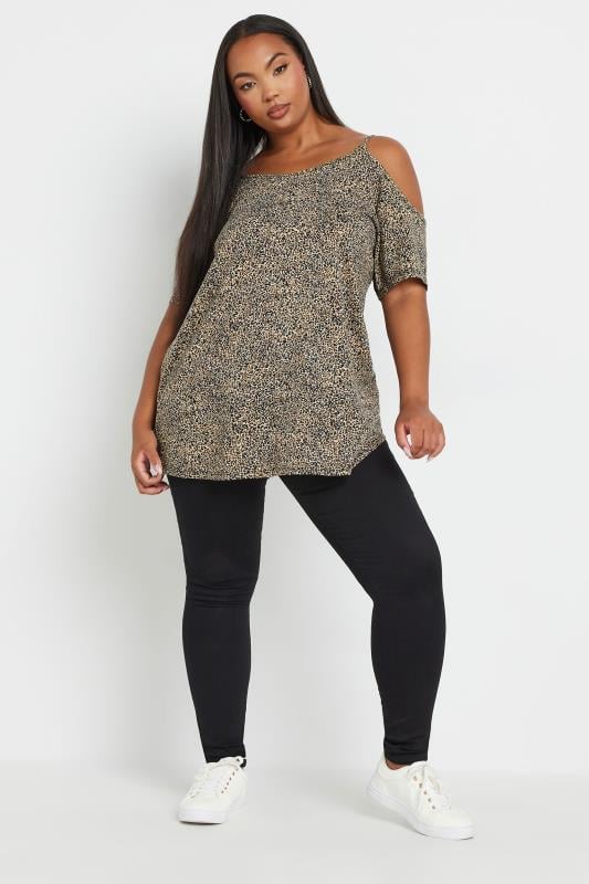 YOURS Plus Size 2 PACK Brown & Black Leopard Print Cold Shoulder Tops | Yours Clothing 4