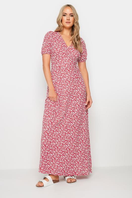 Tall  Red Ditsy Floral Print Maxi Wrap Dress