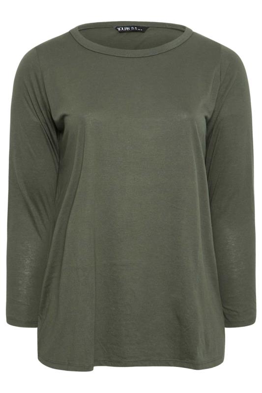 YOURS Curve Plus Size Khaki Green Long Sleeve Essential T-Shirt | Yours Clothing  6