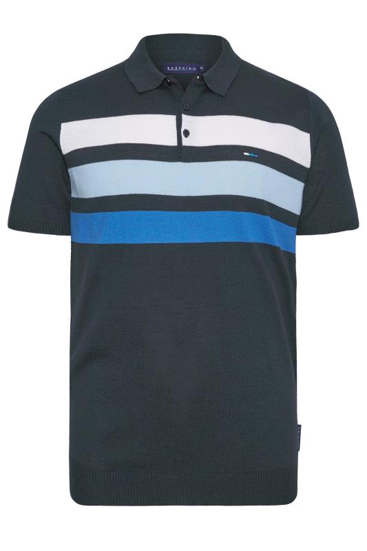 BadRhino Big & Tall Navy Blue Stripe Print Knitted Polo Shirt | BadRhino 3