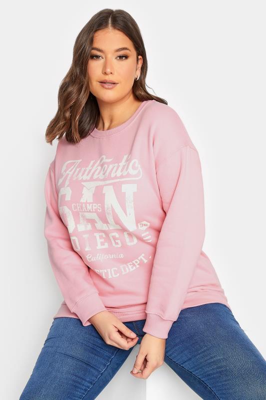 YOURS Plus Size Pink 'San Diego' Slogan Sweatshirt | Yours Clothing 1