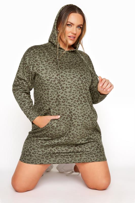 Plus Size  Green Leopard Pocket Hoodie
