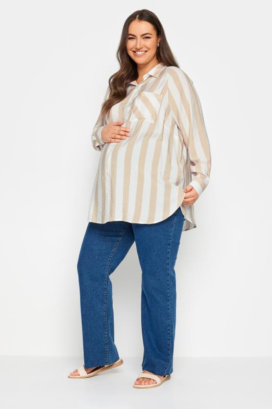 BUMP IT UP MATERNITY Plus Size Beige Brown Stripe Shirt | Yours Clothing 2