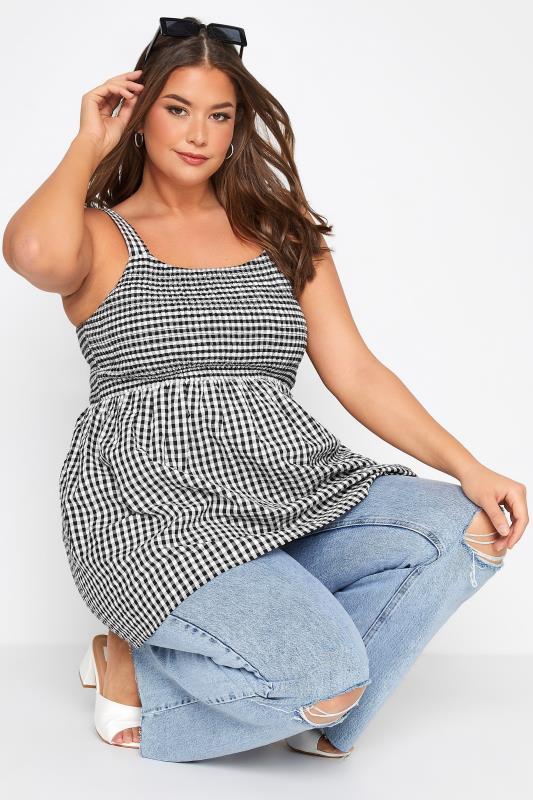 Plus Size Black Gingham Shirred Vest Top | Yours Clothing  4