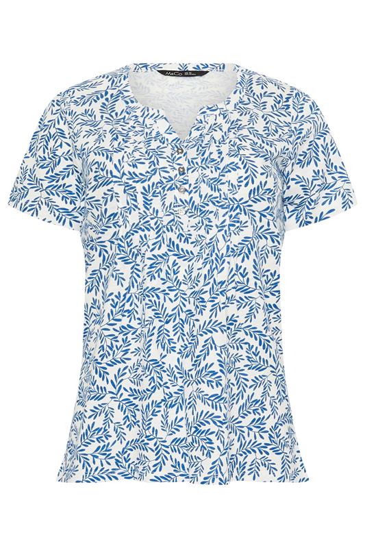 M&Co Blue & White Leaf Print Cotton Henley Top | M&Co 5