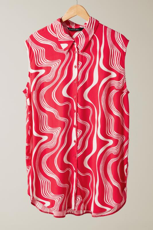 EVANS Plus Size Red Abstract Print Sleeveless Shirt | Evans 5