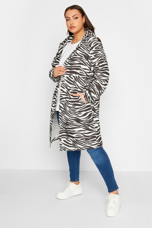 YOURS LUXURY Plus Size Black & White Zebra Print Longline Raincoat | Yours Clothing 2