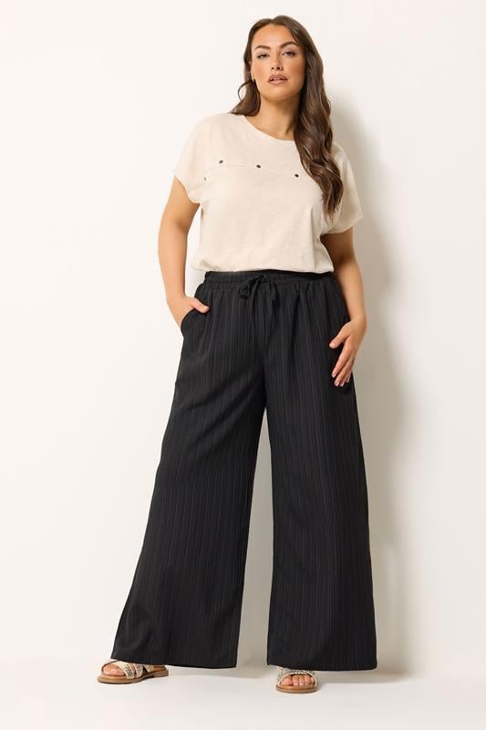 YOURS Pantalon large noir texturé
