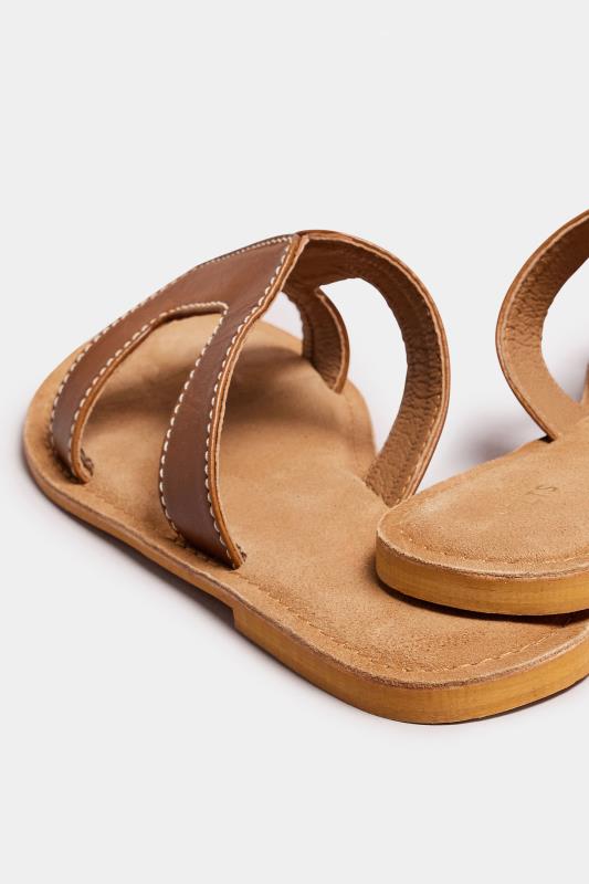 LTS Tan Brown Leather Cut Out Mule Sandals In Standard Fit | Long Tall Sally 4