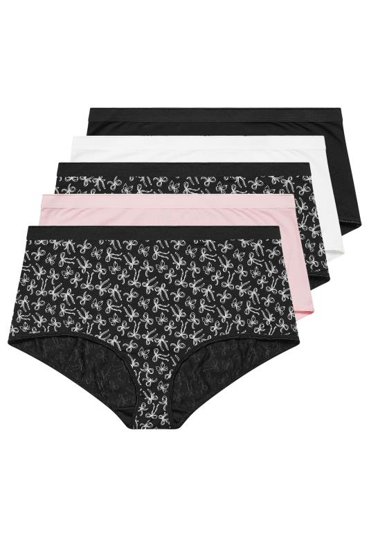 YOURS Plus Size 5 PACK Black & Pink Bow Print Full Briefs | Yours Curve  5