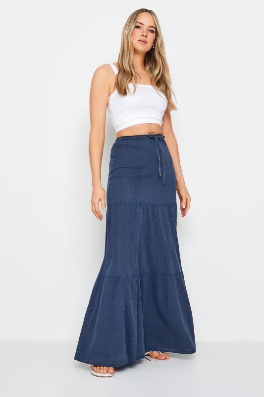  Grande Taille LTS Tall Navy Blue Acid Wash Tiered Maxi Skirt