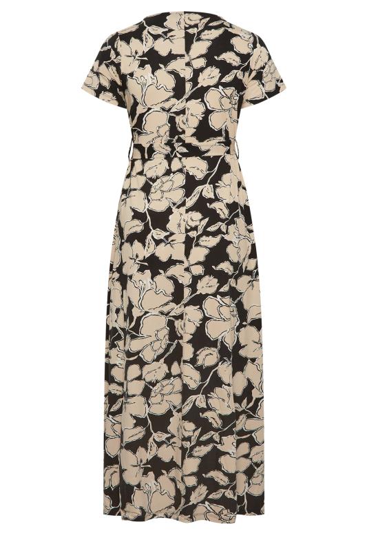 YOURS Plus Size Black & Beige Brown Floral Wrap Front Tie Maxi Dress | Yours Clothing 7