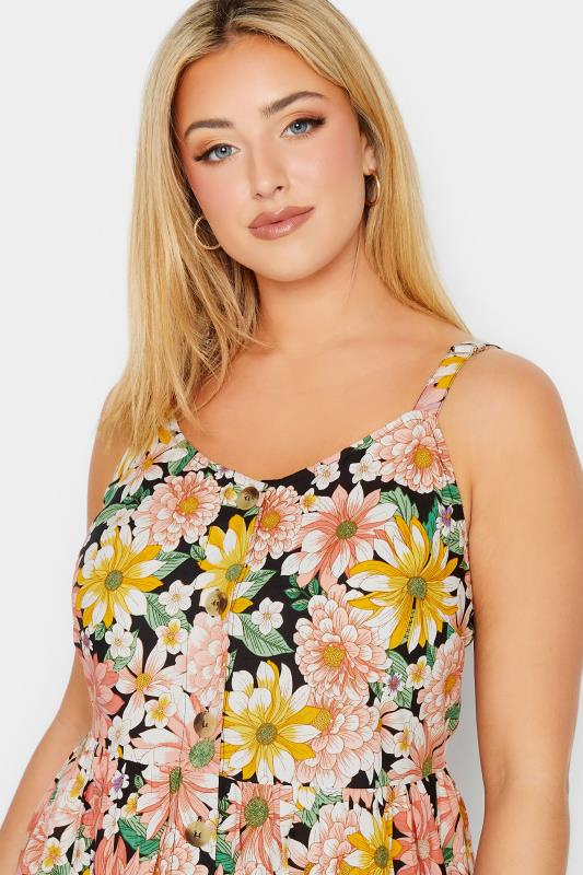 YOURS Plus Size Black Floral Button Strappy Sundress | Yours Clothing 4