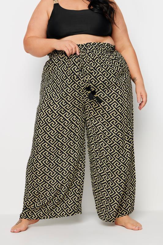 YOURS Plus Size Black Geometric Print Tassel Trousers | Yours Clothing 1