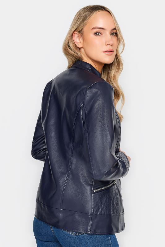 LTS Tall Navy Blue Leather Funnel Neck Jacket | Long Tall Sally  4