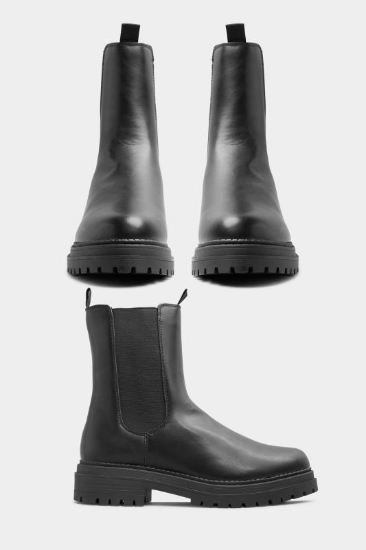 LIMITED COLLECTION Black Leather Look Chunky High Chelsea Boots In Regular Fit 3