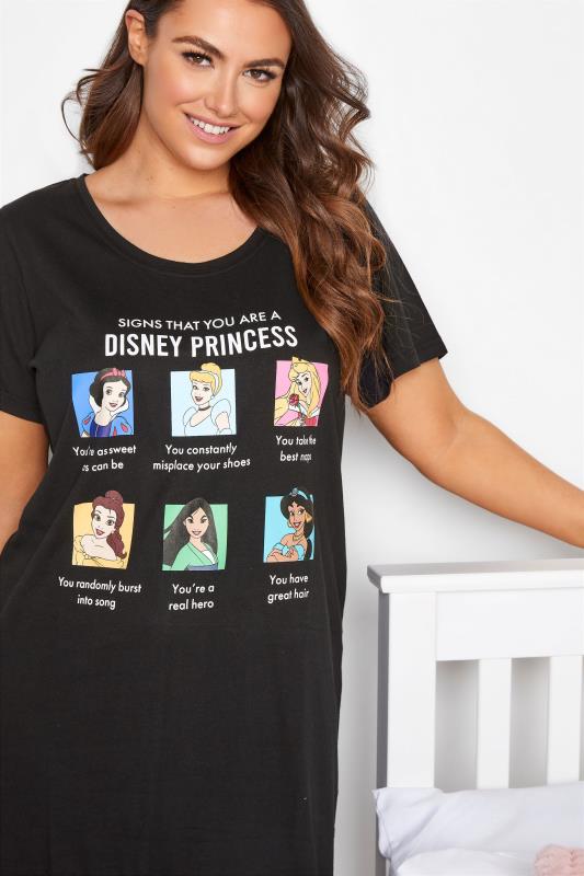 DISNEY Plus Size Princess Characters Black Nightdress | Yours Clothing 2