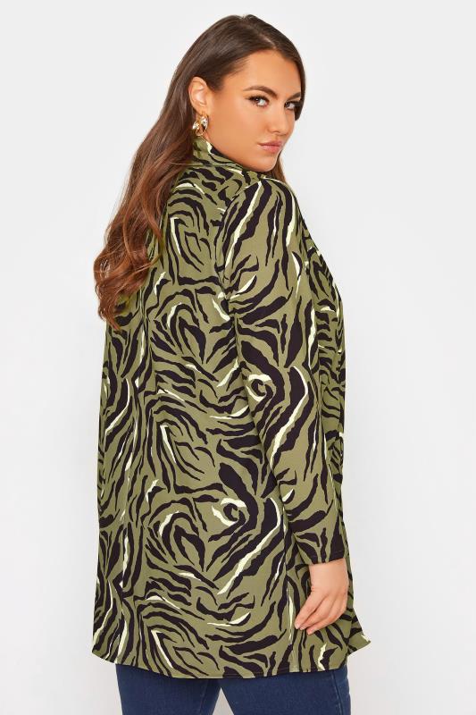 Plus Size Khaki Green Animal Print Longline Blazer | Yours Clothing 3