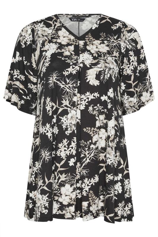 YOURS Plus Size Black Floral Print Angel Sleeve Top | Yours Curve 5