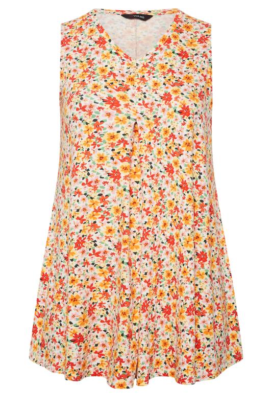 YOURS Curve Plus Size Orange Floral Swing Top | Yours Clothing