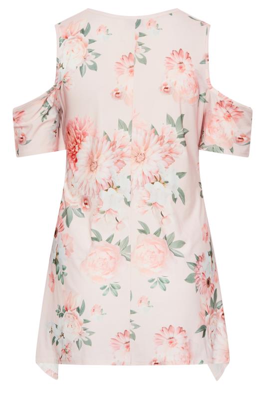YOURS LONDON Plus Size Light Pink Floral Print Cold Shoulder Top | Yours Clothing 7