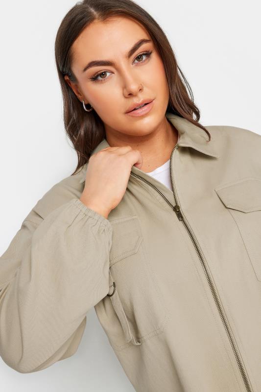 YOURS Plus Size Stone Brown Utility Bomber Jacket | Yours Clothing 7