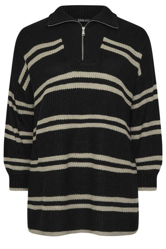 YOURS Plus Size Black Stripe Quarter Zip Knitted Jumper | Yours Clothing 5