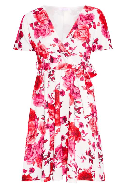 YOURS LONDON Curve White & Pink Floral Wrap Skater Dress_X.jpg