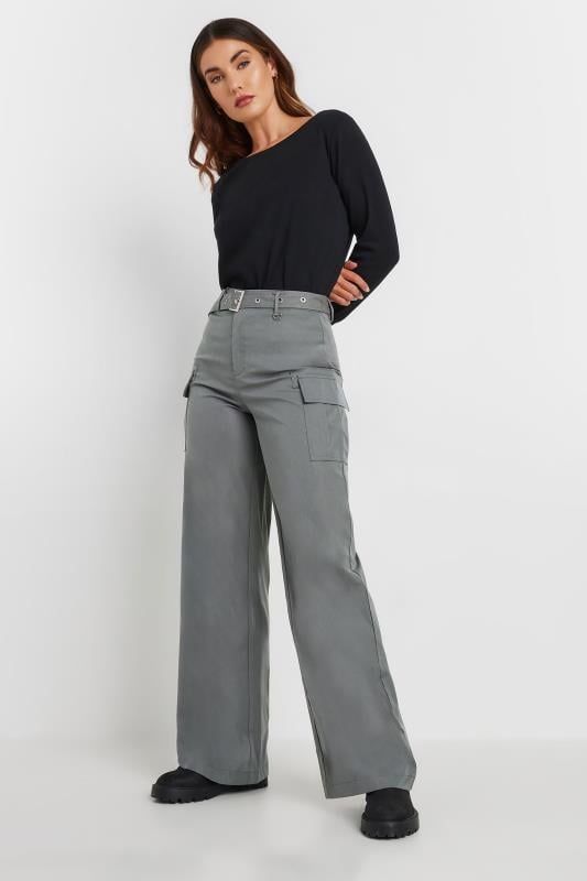 LTS Tall Women's Grey Belted Wide Leg Cargo Trousers | Long Tall Sally 1