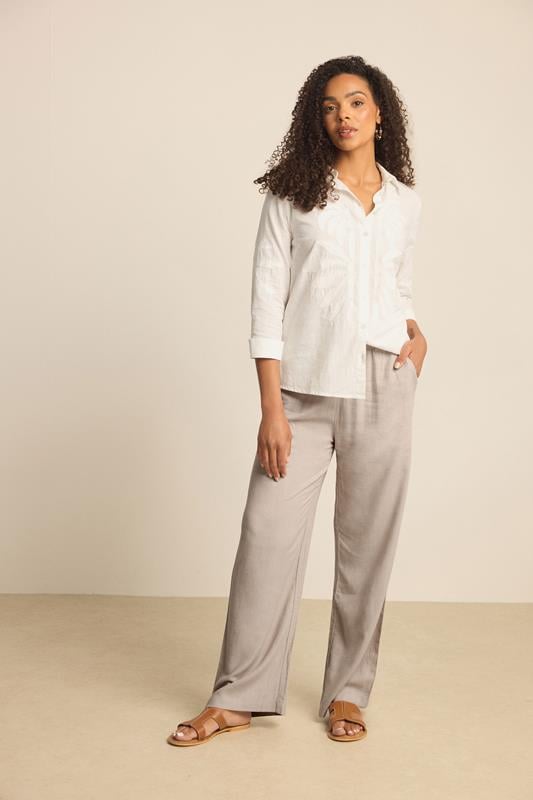  M&Co naturelbruine linnen broek met wijde pijpen