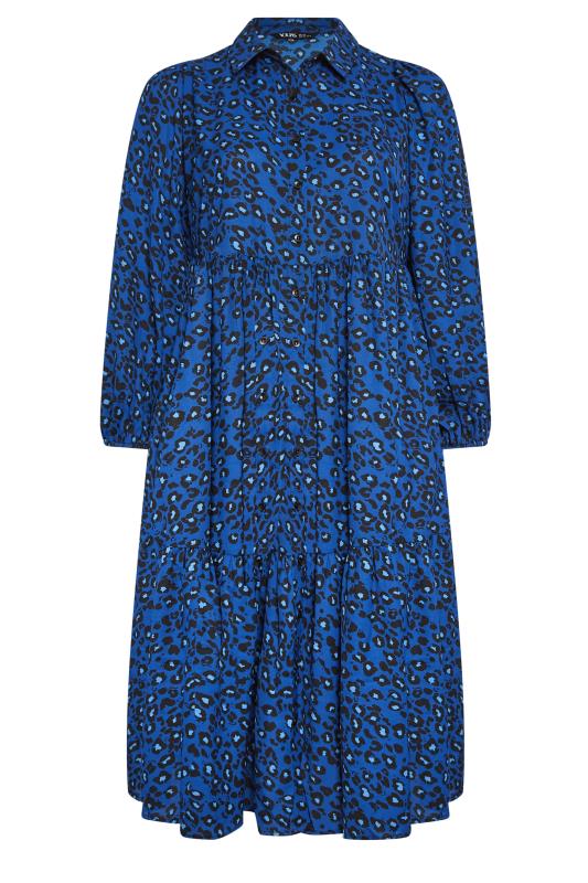 YOURS Plus Size Blue Leopard Print Button Through Midi Dress | Yours Clothing 6