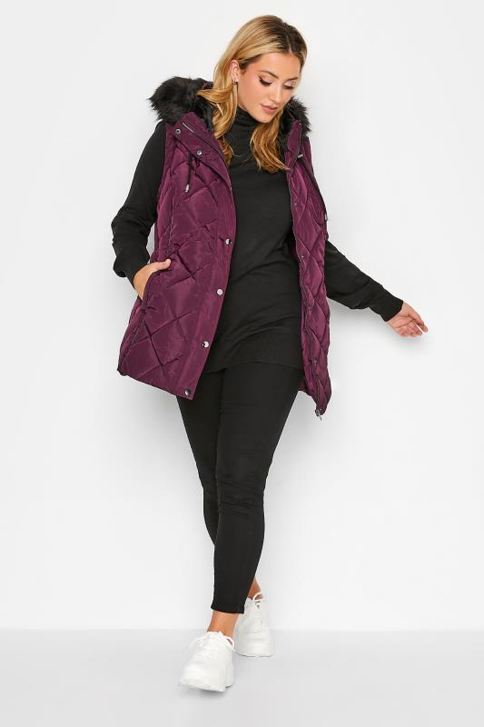 Plus Size Purple Diamond Quilted Gilet | Yours Clothing 3