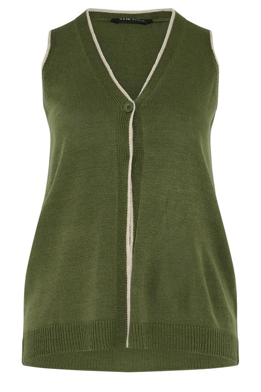 YOURS Curve Khaki Green Contrast Trim Knitted Waistcoat | Yours Clothing 5