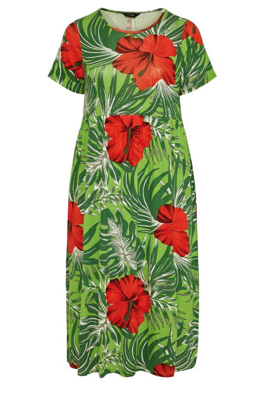 Curve Green Tropical Print Pocket Maxi Dress 6